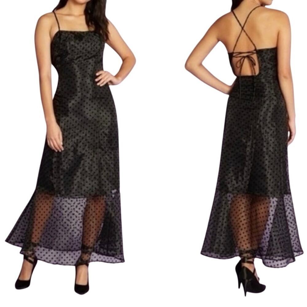 MODCLOTH Gliding Back In Time Midi Dress Black Polka Dots Sheer Whimsigoth M NWT